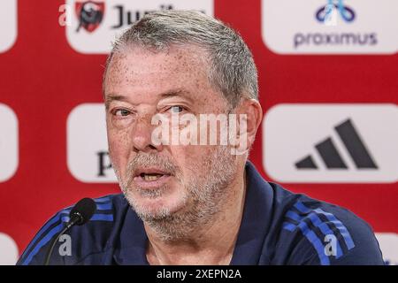 Freiberg, Germania. 29 giugno 2024. Il portavoce Stefan Van Loock nella foto durante una conferenza stampa della nazionale belga di calcio Red Devils, sabato 29 giugno 2024 nel campo base di Freiberg am Neckar, in Germania, durante i Campionati europei di calcio UEFA Euro 2024. Lunedì i Red Devils incontreranno la Francia nel Round of 16. BELGA PHOTO BRUNO FAHY credito: Belga News Agency/Alamy Live News Foto Stock