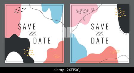 Salvare i modelli di scheda data decorati con forme astratte e linee. Illustrazione vettoriale Illustrazione Vettoriale