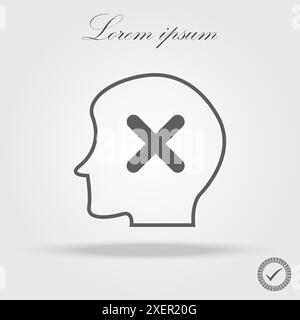 Icona della testa del profilo con il segno di annullamento. icona silhouette testa e chiudere, eliminare, rimuovere il simbolo. Icona vettoriale Illustrazione Vettoriale