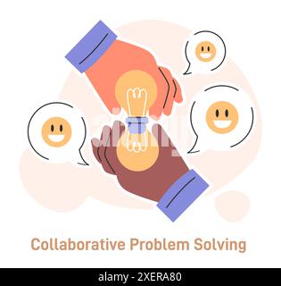 Risoluzione collaborativa dei problemi. Personaggio con capacità di risoluzione dei conflitti. Creare una base per la risoluzione dei problemi. Trovare un compromesso su opinioni opposte. Illustrazione vettoriale piatta Illustrazione Vettoriale