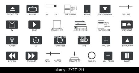 Set di icone di controllo del lettore multimediale. Illustrazione Vettoriale