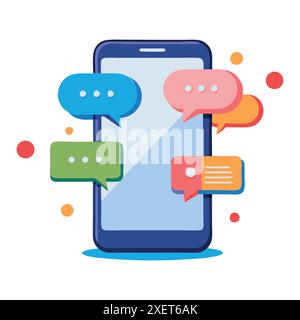 Fantastico smartphone , chattare con il modello di app sms bolle. Illustrazione Vettoriale