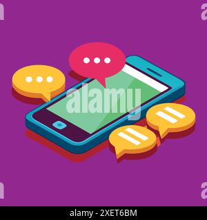 Fantastico smartphone , chattare con il modello di app sms bolle. Illustrazione Vettoriale