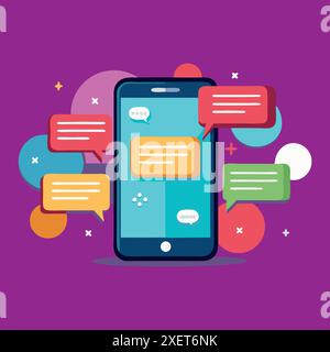 Fantastico smartphone , chattare con il modello di app sms bolle. Illustrazione Vettoriale