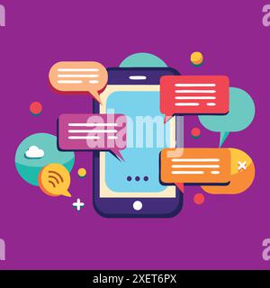 Fantastico smartphone , chattare con il modello di app sms bolle. Illustrazione Vettoriale