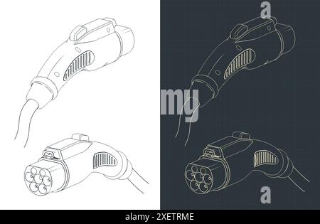 Illustrazioni vettoriali stilizzate dei progetti del connettore GB/T CA del caricabatteria EV Illustrazione Vettoriale