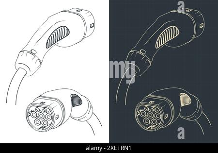 Illustrazioni vettoriali stilizzate dei progetti della spina del caricabatteria EV di tipo 2 Illustrazione Vettoriale