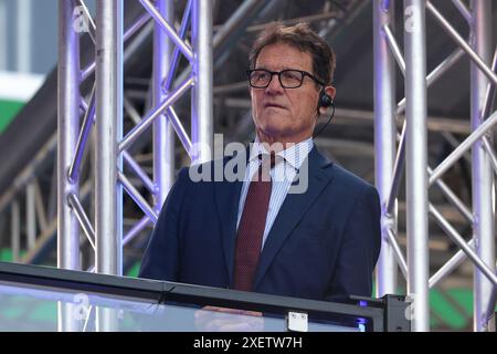 Berlino, Germania. 29 giugno 2024. L'ex calciatore italiano, l'Inghilterra, IL Real Madrid, COME Roma, l'AC Milan e l'allenatore della Juventus Fabio Capello guardano il commento televisivo durante la partita dei Campionati europei UEFA di Berlino del 16° turno. Il credito per immagini dovrebbe essere: Jonathan Moscrop/Sportimage Credit: Sportimage Ltd/Alamy Live News Foto Stock