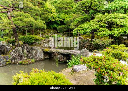 Lussureggiante giardino di Ginkaku-ji (o Jissho-ji), un tempio buddista zen costruito da Ashikaga Yoshimasa nel XV secolo, quartiere di Sakyo, Kyoto, Giappone. Foto Stock