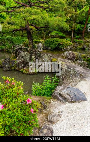 Lussureggiante giardino di Ginkaku-ji (o Jissho-ji), un tempio buddista zen costruito da Ashikaga Yoshimasa nel XV secolo, quartiere di Sakyo, Kyoto, Giappone. Foto Stock