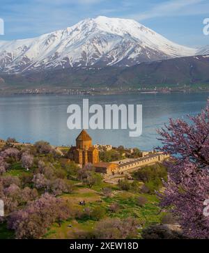 Akdamar Island nel Lago Van. Chiesa armena della Santa Croce - Akdamar, Turchia Foto Stock