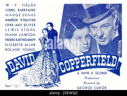 Ad art per DAVID COPPERFIELD 1935 con MAUREEN o'SULLIVAN, FRANK LAWTON, FREDDIE BARTHOLOMEW e W.C.FIELDS regista GEORGE CUKOR romanzo CHARLES DICKENS adattato da HUGH WALPOLE produttore DAVID O. SELZNICK Metro Goldwyn Mayer Foto Stock