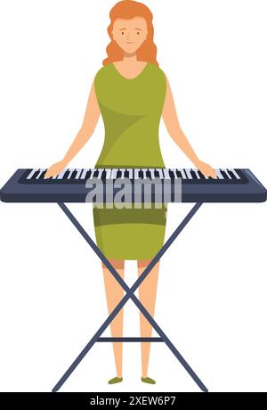 Giovane donna che suona il sintetizzatore di tastiera il pianoforte elettronico sul palco Illustrazione Vettoriale