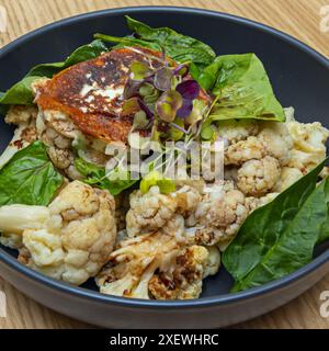 Le insalate sono piatti sani e versatili composti da una varietà di ingredienti freschi come lattuga, verdure, frutta, formaggi, carni, pesce, Foto Stock