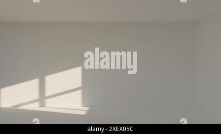Ombra e luce dalle finestre sul muro. Rendering 3d minimalista semplice astratto della luce in ambienti vuoti Foto Stock