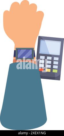 L'uomo d'affari paga utilizzando la tecnologia contactless del suo smartwatch Illustrazione Vettoriale