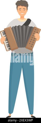 Il giovane musicista suona una fisarmonica con un sorriso sul viso Illustrazione Vettoriale