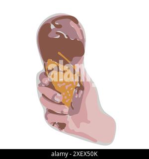 Tenere il gelato a mano in un cono isolato su sfondo bianco Illustrazione Vettoriale
