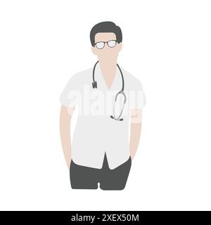 mezza lunghezza del medico con occhiali in piedi con stetoscopio Illustrazione Vettoriale