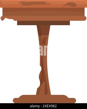 Illustrazione di un vecchio tavolo di legno con una parte superiore danneggiata e una gamba mangiata via dalle termiti Illustrazione Vettoriale
