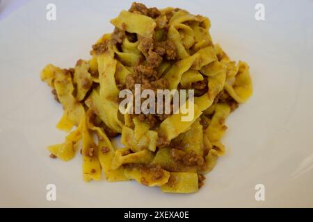 Tagliatelle al Ragu alla Modenese Pasta fresca con salsa di carne macinata Foto Stock