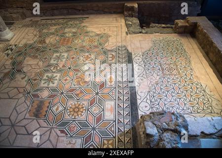 mozaic romano in Domus dell'Ortaglia, domus romane dall'i al IV d.C. nel Museo di Santa Giulia nel complesso monastico di San Salvat Foto Stock