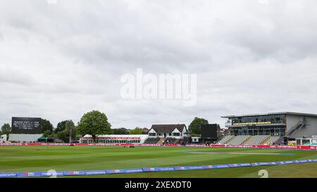 Worcester, Regno Unito. 30 giugno 2024. Una visione generale del terreno davanti al MetroBank Women's ODI match tra England Women e New Zealand Women a New Road, Worcester, Regno Unito, il 30 giugno 2024. Foto di Stuart Leggett. Solo per uso editoriale, licenza richiesta per uso commerciale. Non utilizzare in scommesse, giochi o pubblicazioni di singoli club/campionato/giocatori. Crediti: UK Sports Pics Ltd/Alamy Live News Foto Stock