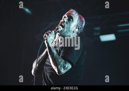 ITALIA, COLLEGNO, 29 GIUGNO: Joe Talbot, cantante della band britannica IDELES, si esibisce dal vivo sul palco del Flowers Festival edizione 2024 Foto Stock