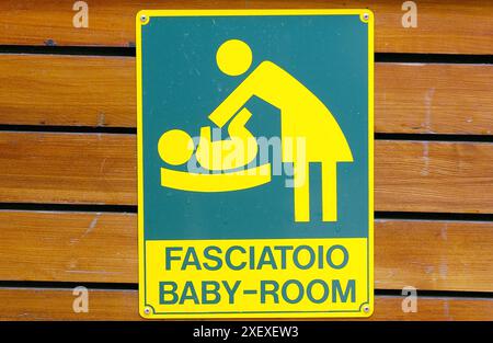 Baby room segno a camp site. Camping Fusina, Venezia. Veneto, Italia Foto Stock