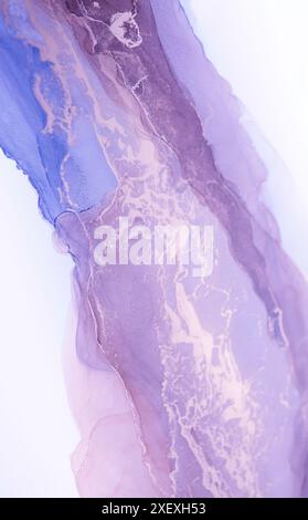 Immagine ravvicinata di un quadro vibrante e astratto con sfumature vorticose di lavanda e perla, che creano un effetto ipnotizzante ed etereo Foto Stock