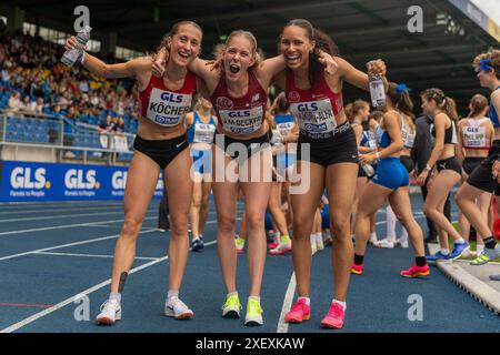 Jana Marie Becker (Koenigsteiner LV, #469), 3x800 m Frauen, Vanda Skupin-Alfa (Koenigsteiner LV, #477), 3x800 m Frauen, Sarah Koecher (Koenigsteiner LV, #473), 3x800 m Frauen, GER, Leichtathletik, Athletics, Deutsche Meisterschaften, 30.06.2024, foto: Eibner-Pressefoto/Stefan Mayer Foto Stock