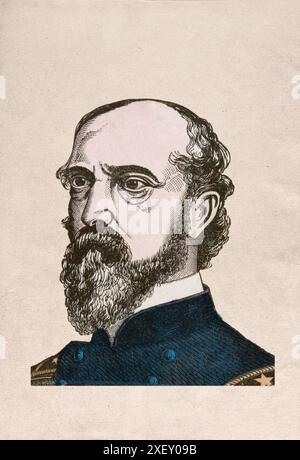 Ritratto del generale Meade. George Gordon Meade (1815 – 1872) è stato un ufficiale dell'esercito degli Stati Uniti e ingegnere civile, noto per aver sconfitto definitivamente il generale confederato Robert E. Lee nella battaglia di Gettysburg nella guerra di secessione americana. In precedenza combatté con distinzione nella seconda guerra Seminole e nella guerra messicano-americana. Durante la guerra civile, servì come generale dell'Unione, passando dal comando di una brigata a quello dell'Armata del Potomac. Foto Stock