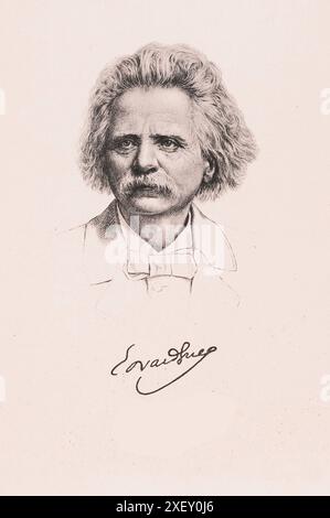 Ritratto di Edvard Grieg. Edvard Hagerup Grieg (1843 – 1907) è stato un compositore e pianista norvegese. È ampiamente considerato uno dei principali compositori dell'era romantica, e la sua musica fa parte del repertorio classico standard in tutto il mondo. Il suo uso e sviluppo della musica folk norvegese nelle sue composizioni portò la musica norvegese alla coscienza internazionale Foto Stock