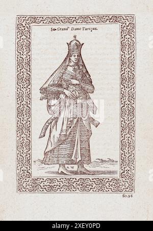 L'incisione del 16th secolo di alta signora turca di rango. 1577 di Nicolas de Nicolay (1517-1583) Foto Stock