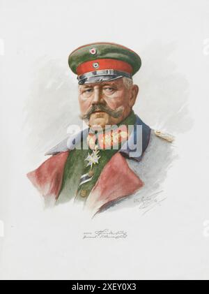 Ritratto di Paul von Hindenburg, feldmaresciallo generale. 1915 Paul Ludwig Hans Anton von Beneckendorff und von Hindenburg (1847 – 1934) è stato un generale e statista tedesco che guidò l'esercito imperiale tedesco durante la prima guerra mondiale e in seguito divenne presidente della Germania dal 1925 fino alla sua morte nel 1934. Foto Stock