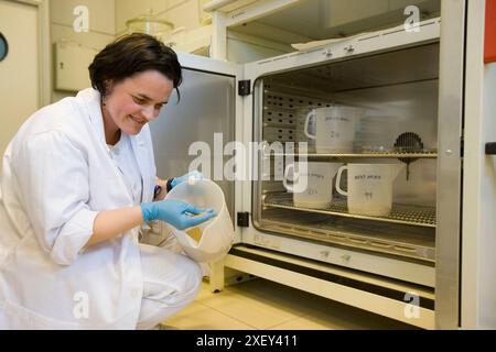 Sedimenti e laboratori ecotossicologici. Test dei sedimenti (fanghi, fango), filtraggio ed essiccazione, AZTI-Tecnalia. Centro tecnologico specializzato in Mari Foto Stock