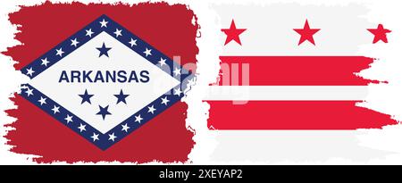 District of Columbia USA - Washington, DC e Arkansas State grunge Brush Flags Connection, Vector Illustrazione Vettoriale