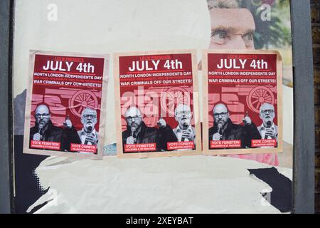 Londra, Regno Unito. 30 giugno 2024. I poster di King's Cross incoraggiano le persone a votare per i candidati indipendenti Andrew Feinstein e Jeremy Corbyn alle elezioni generali del Regno Unito che si svolgono il 4 luglio. Crediti: Vuk Valcic/Alamy Live News Foto Stock