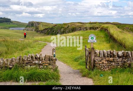 Vista verso est lungo il Vallo di Adriano da Steel Rigg, Northumberland, Inghilterra Foto Stock