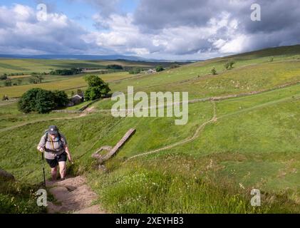 Vista verso ovest lungo il Vallo di Adriano da Steel Rigg, Northumberland, Inghilterra Foto Stock