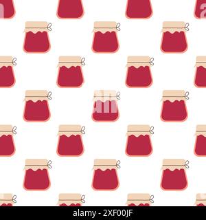 Confettura di frutti di bosco nel vaso di vetro. Ripetizione senza giunture. Sfondo di confiture fatte in casa. Illustrazione piatta vettoriale. Illustrazione Vettoriale