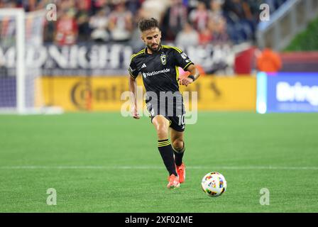 29 giugno 2024; Foxborough, ma, USA; l'attaccante dei Columbus Crew Diego Rossi (10) in azione durante il match MLS tra Columbus Crew e New England Revolution. Anthony Nesmith/CSM Foto Stock