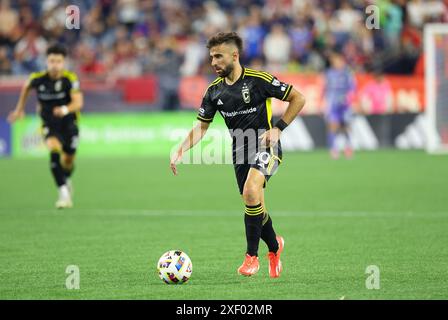 29 giugno 2024; Foxborough, ma, USA; l'attaccante dei Columbus Crew Diego Rossi (10) in azione durante il match MLS tra Columbus Crew e New England Revolution. Anthony Nesmith/CSM Foto Stock