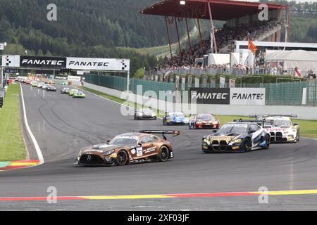 Al Faisal AL ZUBAIR (OMN) / Dominik BAUMANN (DEU) / Mikael GRENIER (CAN) / Philip ELLIS (GBR), #777, Mercedes-AMG GT3 EVO, Team: AlManar Racing by GetSpeed (OMN), Motorsport, Crowdstrike 24H of Spa, Belgien, Spa-Francorchamps, 29.06.2024 foto: Eibner-Pressefoto/Juergen Augst Foto Stock