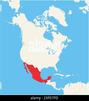 Mappa di localizzazione che mostra la posizione del paese Messico in Nord America. Il paese viene evidenziato con un poligono rosso. Anche i piccoli paesi sono marchesi Illustrazione Vettoriale