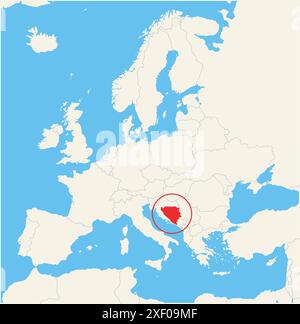 Mappa di localizzazione che mostra la posizione del paese Bosnia ed Erzegovina in Europa. Il paese viene evidenziato con un poligono rosso. I paesi piccoli sono a Illustrazione Vettoriale