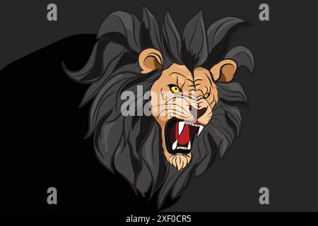 Testa di leone arrabbiata ruggendo mostrando i suoi denti affilati Illustrazione Vettoriale