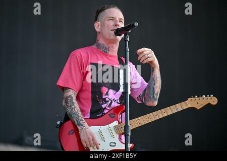 Clisson, Francia. 30 giugno 2024. Corey Taylor si esibisce dal vivo sul palco all'Hellfest Open Air Festival di Clisson, in Francia, il 30 giugno 2024. Foto di Julien Reynaud/APS-Medias/ABACAPRESS. COM credito: Abaca Press/Alamy Live News Foto Stock