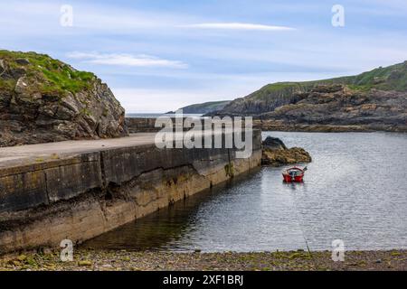 Cove è un piccolo villaggio costiero vicino ad Aberdeen, in Scozia, con una costa frastagliata e un piccolo porto riparato. Foto Stock