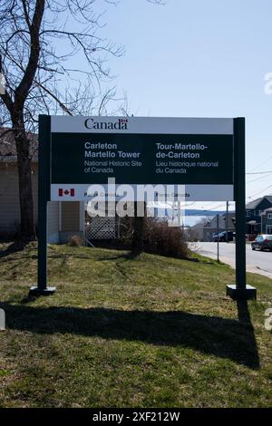 Park Canada Carleton martello Tower National Historic site sign a Saint John, New Brunswick, Canada Foto Stock